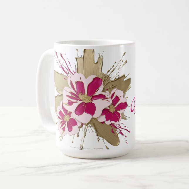 Mug Bouquet floral rose et or éclaboussure (Devant gauche)