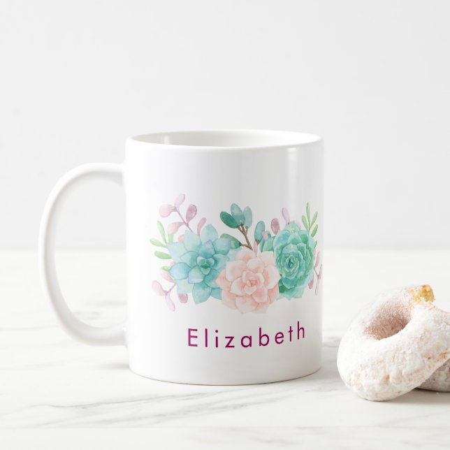 Mug Bouquet floral rose et vert Pastel (Avec donut)