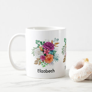 Mug Bouquet floral rose, orange et blanc