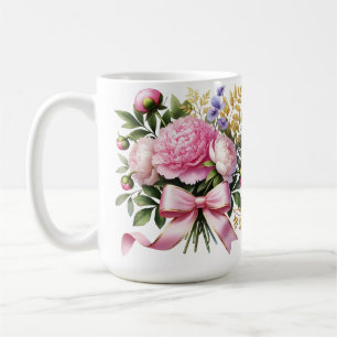 Mug Bouquet Pivoine Rose, Tasse à Café Élégante au
