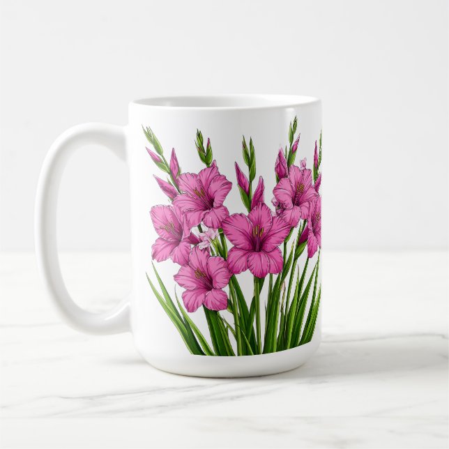 Mug Bouquet vibrant de glaïeuls roses avec feuillage v (Gauche)