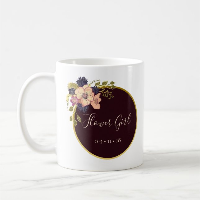 Mug Bourgogne et Blush , Aquarelle , Fille de Fleurs (Gauche)