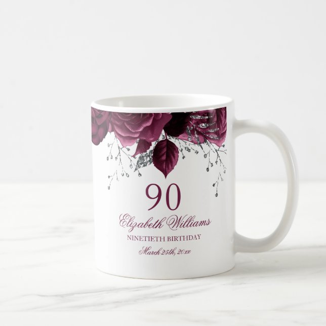 Mug Bourgogne Fleurie Rose Or 90e Anniversaire (Droite)