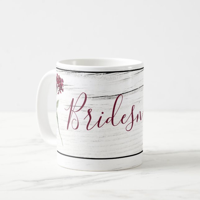 Mug Bourgogne Floral Élégant Bridesmaid Rustique (Devant gauche)