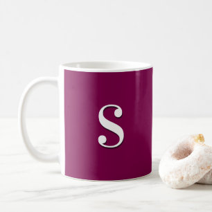 Mug Bourgogne foncé, monogramme initial simple et élég