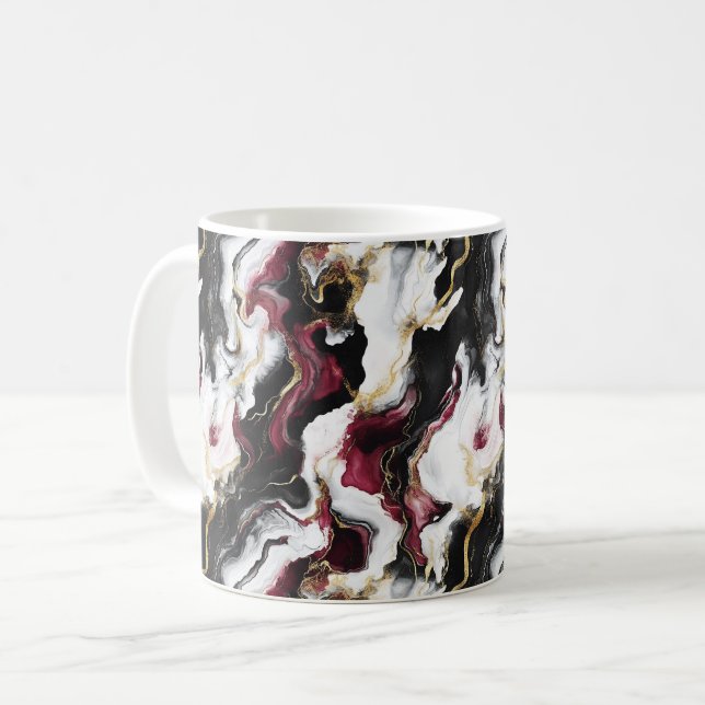Mug Bourgogne Noir Blanc Tourbillon Abstrait (Devant gauche)