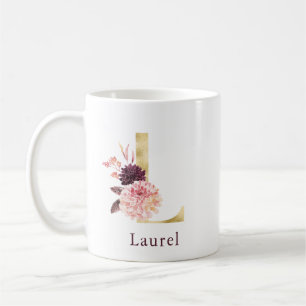 Mug Bourgogne Nom et rose Floral Lettre L