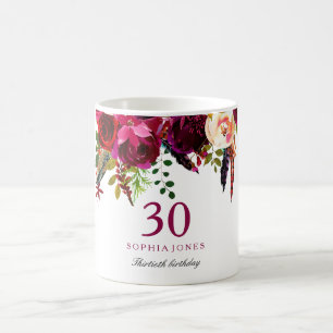 Mug Bourgogne rose Floral 30e anniversaire Guest Gift