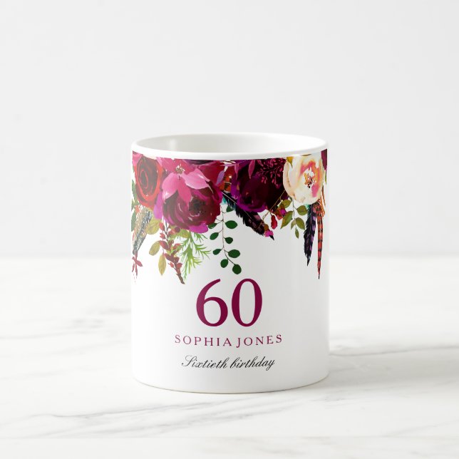 Mug Bourgogne rose Floral 60e anniversaire Guest Gift (Centre)