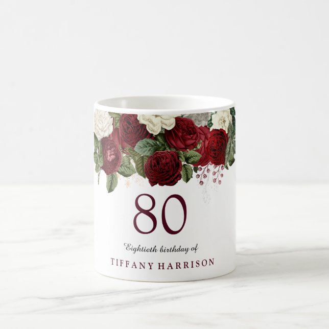 Mug Bourgogne Rouge Blanc Rose 80e anniversaire Favor  (Centre)