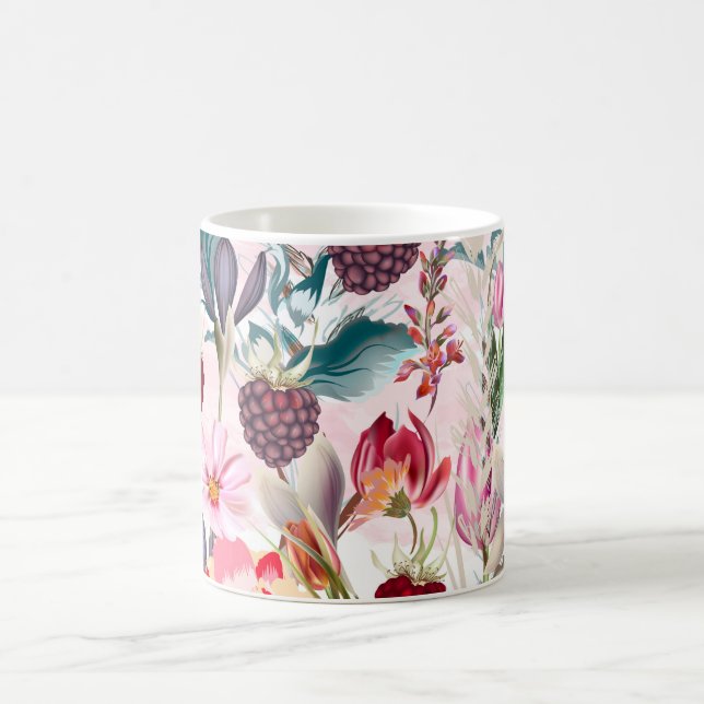 Mug Bourgogne Rouge Rustique Fleurs Florales Nature (Centre)