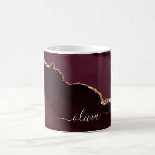 Mug Bourgogne violet Agate Géode Or Monogramme