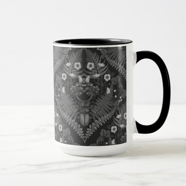 Mug Bousier et fougères, en noir et blanc (Droite)
