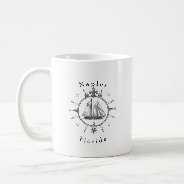 Mug Boussole de navigation de voile de Naples Floride  (Gauche)