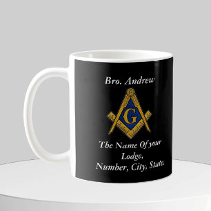 Mug Boussole maçonnique noire et blanche de franc-maço