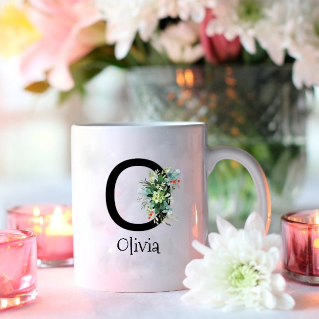 Mug Bouteille de café de retraite monogramme de fleur  (Créateur téléchargé)