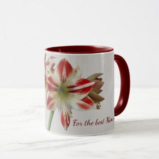 Mug Bouteille de fleurs d'amaryllis rouge avec texte p