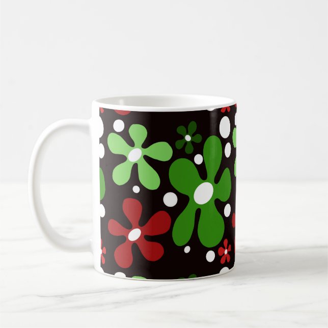 Mug Bouteille de fleurs funky vert et rouge (Gauche)