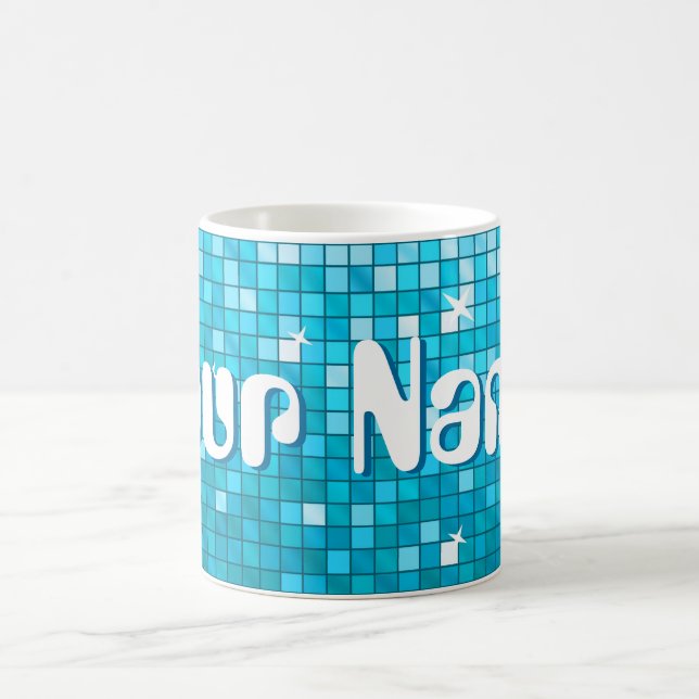 Mug Bouteille Disco Carreaux Bleu "Votre nom" (Centre)