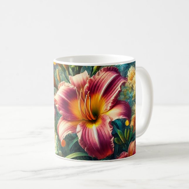 Mug Bouteille fleurie aux fleurs de jour vibrantes (Devant droit)