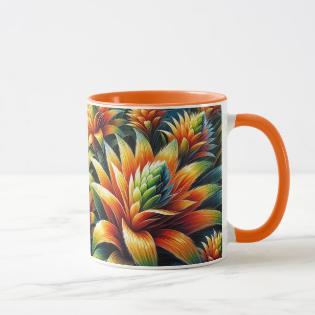 Mug Bouteille orange avec fleurs jaune et vert (Droite)