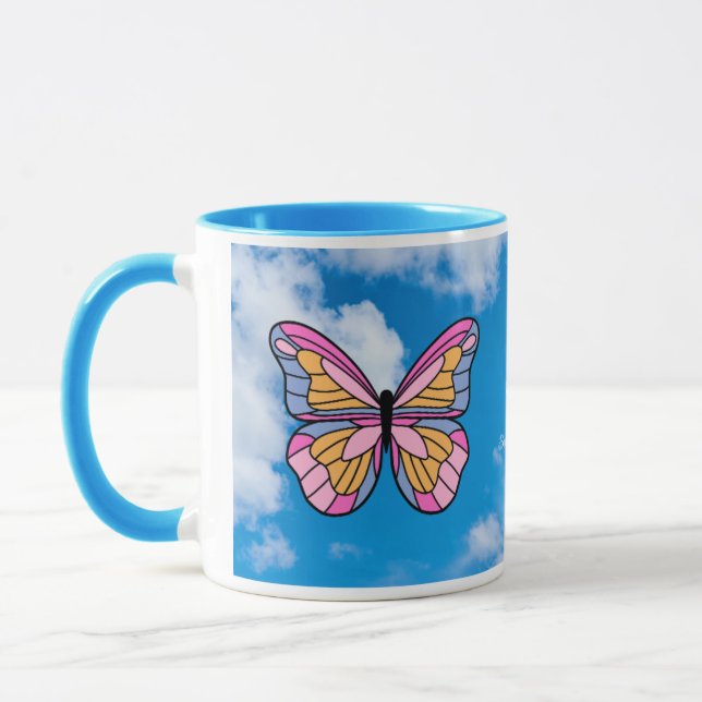 Mug Bouteille rose papillon bleu (Gauche)