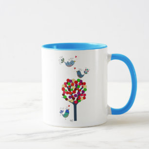 Mug Bouton Arbre et oiseaux Bleu