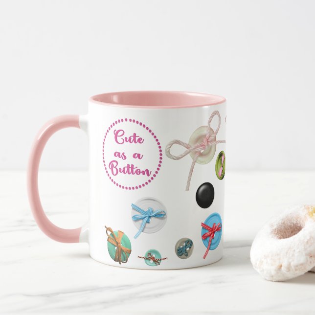 Mug Bouton mignon à coudre Boutons et rubans (Avec donut)