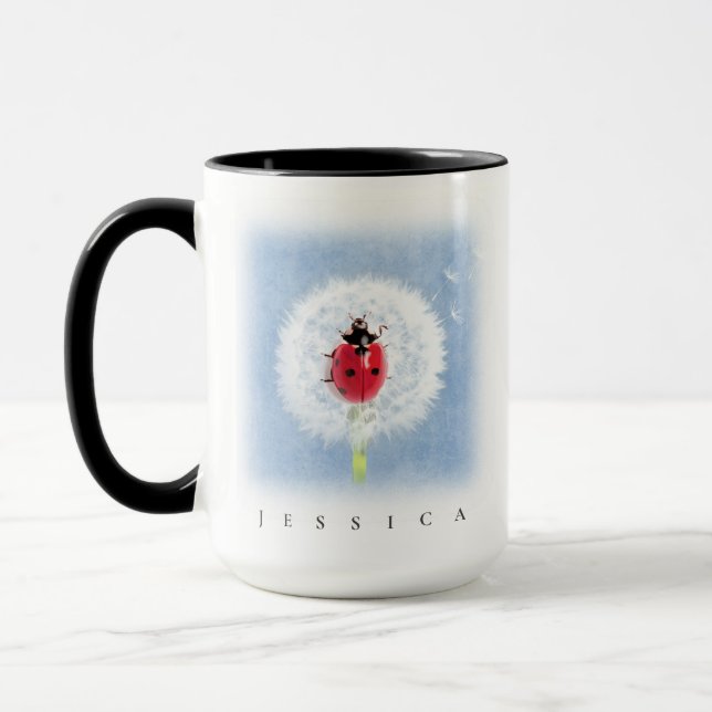 Mug Bouton mignon de Ladybug sur Dandelion Nature (Gauche)