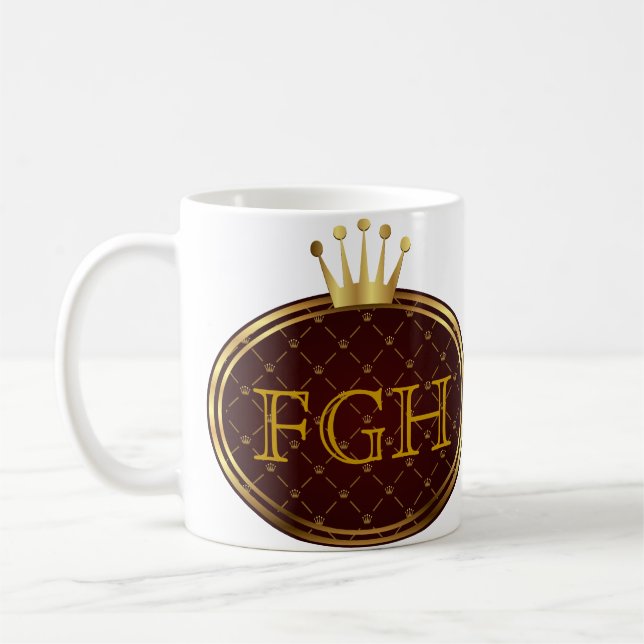 Mug Bouton RETRO GOLD CROWNS + votre monogramme (Gauche)