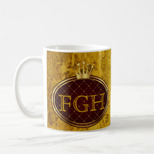 Mug Bouton RETRO GOLD CROWNS + votre monogramme