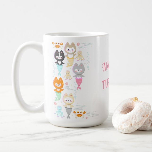 Mug Boutons d'anniversaire à thème nautique avec chato (Avec donut)