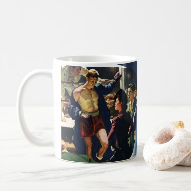 Mug Boxe de sports vintages, Boxer quittant la ceintur (Avec donut)