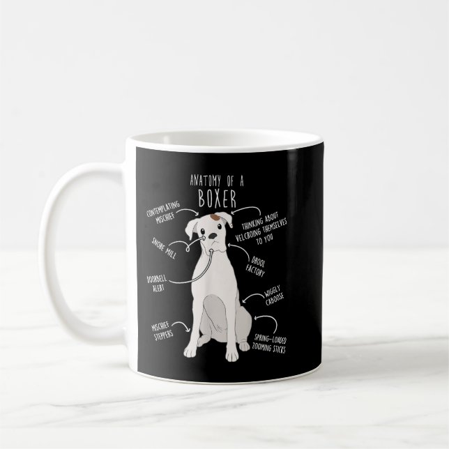 Mug Boxer Chien blanc Vérifier Anatomie Funny Mignonne (Gauche)