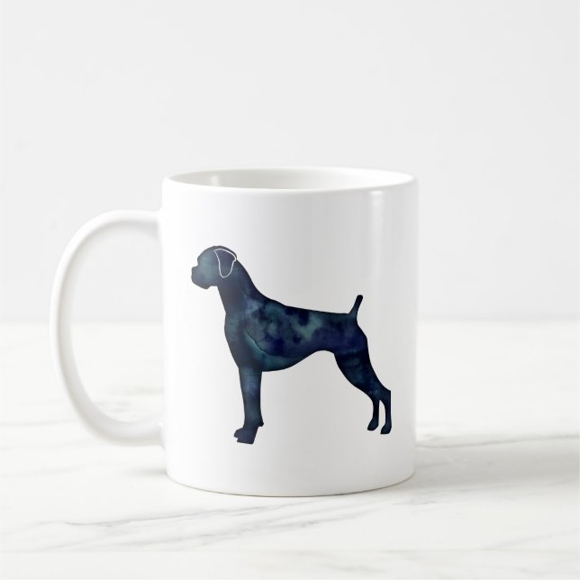 Mug Boxer Chien Oreilles naturelles Noir Aquarelle Sil (Gauche)