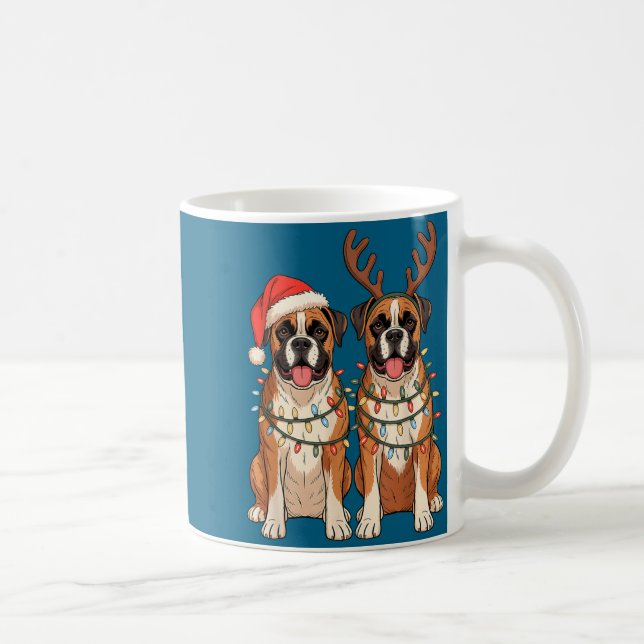 Mug Boxer Dog Christmas Santa Hat Reindeer Lights Paja (Droite)