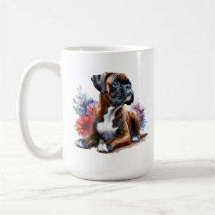 Mug Boxer parmi les fleurs en aquarelle