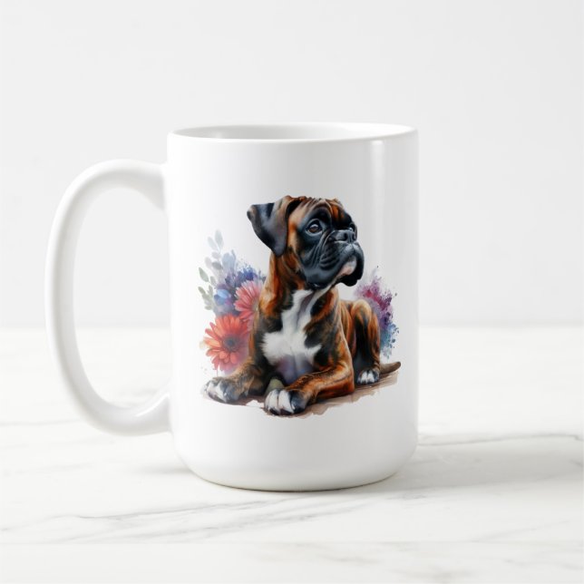 Mug Boxer parmi les fleurs en aquarelle (Gauche)