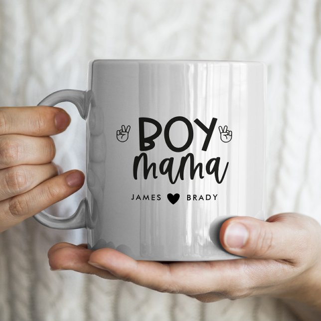 Mug "Boy Mama" Personnalisé Mère's Day 2 noms d'enfant (Créateur téléchargé)