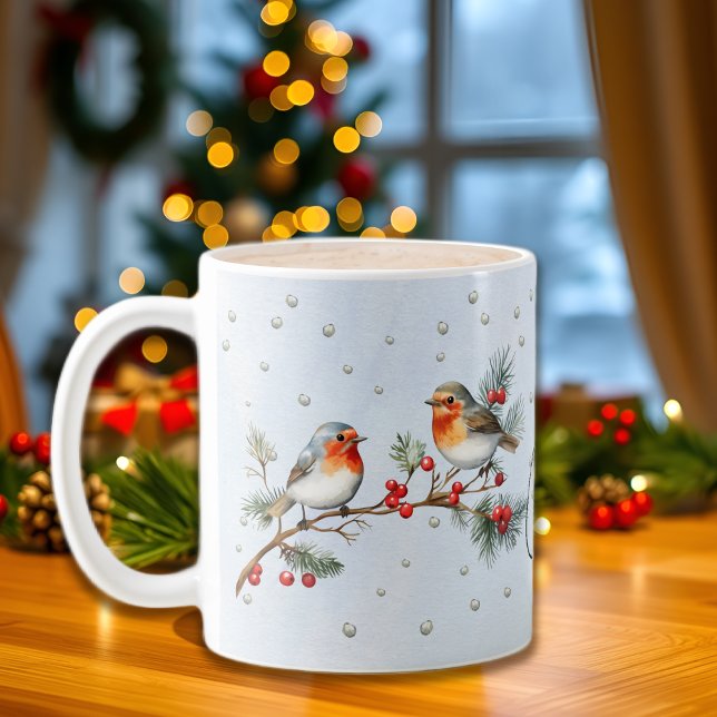 Mug Branche avec oiseaux rouges et baies Noël (Créateur téléchargé)