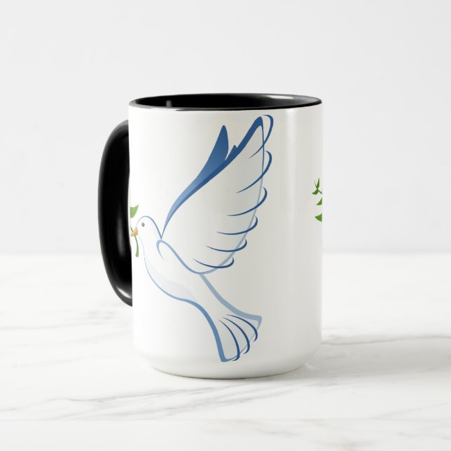 Mug branche d'olivier volant de colombe (Devant gauche)