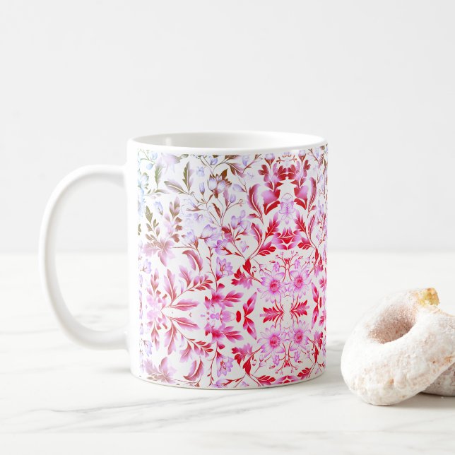 Mug Branche Florale Or En Floraison Sur Arrière - plan (Avec donut)