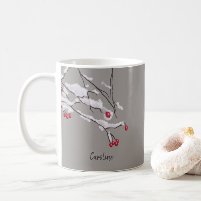 Mug Branches de baies d'hiver dans le nom de coutume (Avec donut)