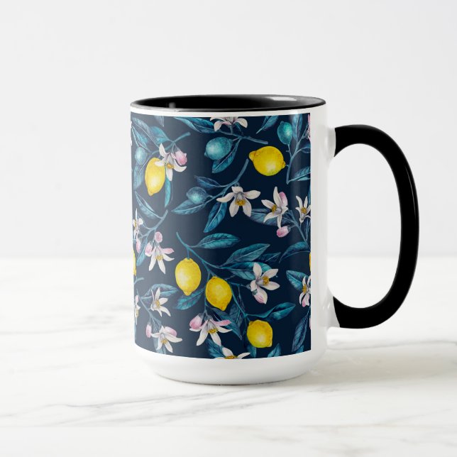 Mug Branches de citron avec fleurs et fruits sur le bl (Droite)