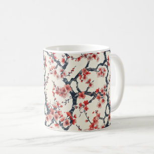 Mug Branches de fleurs de cerisier corail sur fond ivo