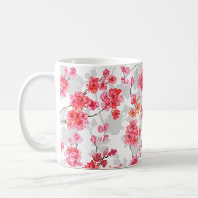 Mug Branches de fleurs de cerisiers sur le fond blanc  (Gauche)
