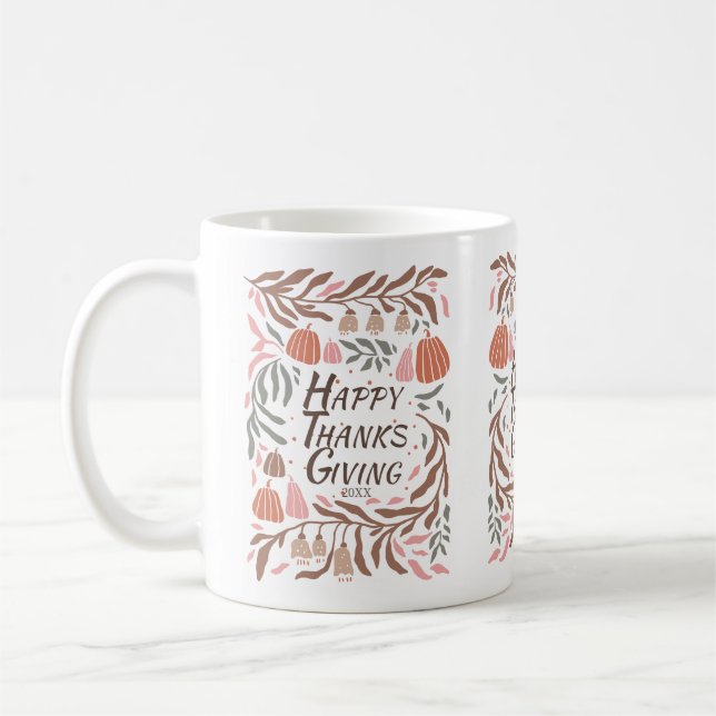 Mug Branches rétro feuille citrouilles tomber Thanksgi (Gauche)