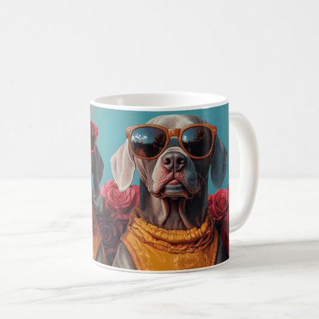 Mug Braque de Weimar avec Roses du cœur Saint-Valentin (Devant droit)