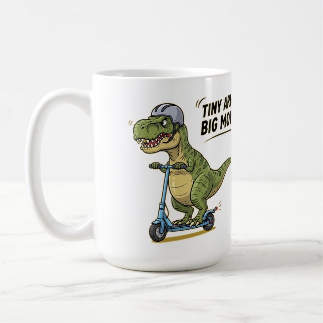 Mug Bras minuscules. Grande énergie. Dino on Wheels ! (Gauche)