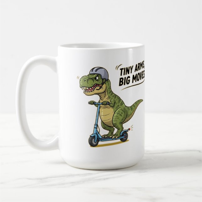Mug Bras minuscules. Grande énergie. Dino on Wheels ! (Gauche)